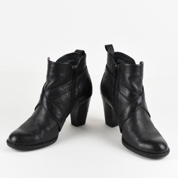 Born Shoes - Born Black Leather booties with 3 inch heel